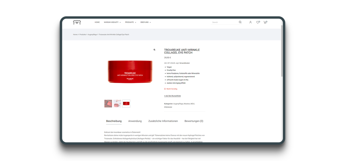 Sreenshot des Moonbear Cosmetics Onlineshops