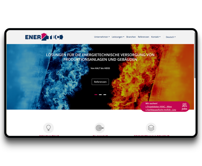 Screenshot der modernisierten ENERTEC-Website nach Soft-Relaunch und NEOS CMS Update