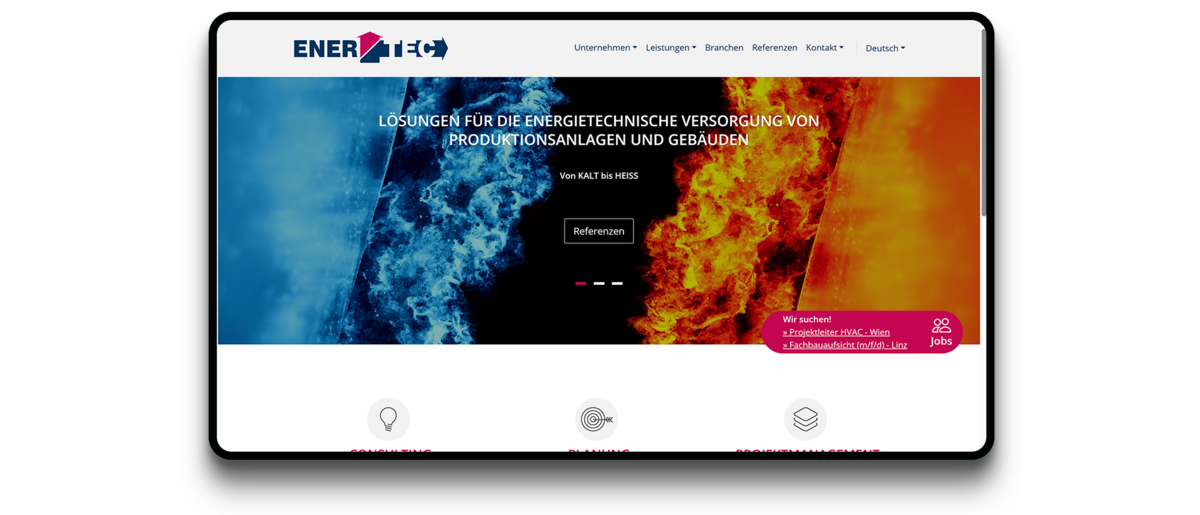 Screenshot der Enertec Startseite