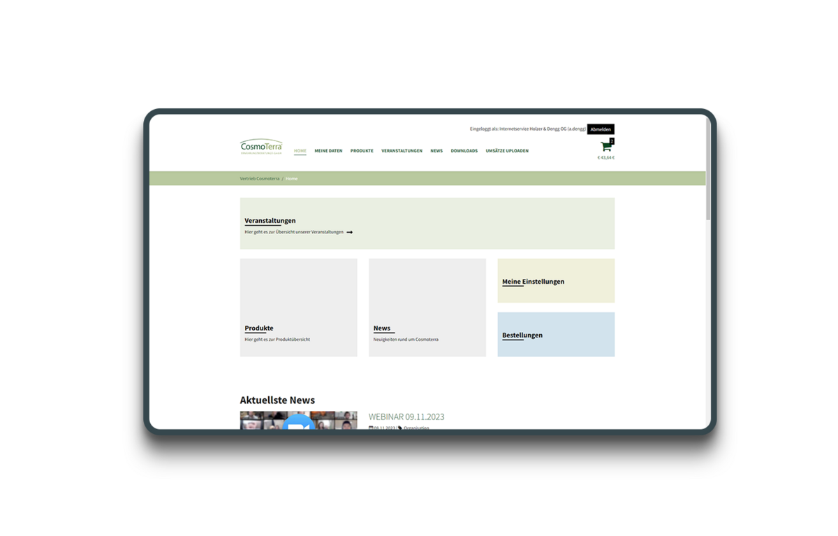 Vertriebsportal für die Cosmoterra Ernährungsberatungs-GmbH