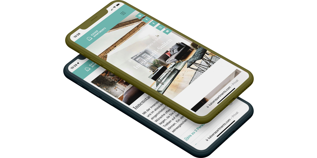 Screenshot der mit TYPO3 erstellten Kaiserapartment Website Screenshot der Kaiserapartment Website
