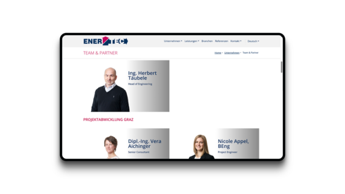 Screenshot der Enertec Team & PArtern Seite