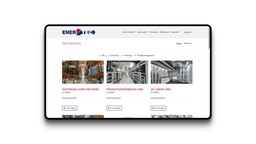 Screenshot der Enertec Referenzen Seite