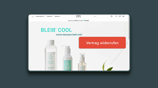 Onlineshop mit Vertrag wiederrufen Button rot