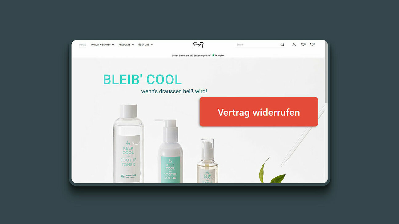 Onlineshop mit Vertrag wiederrufen Button rot