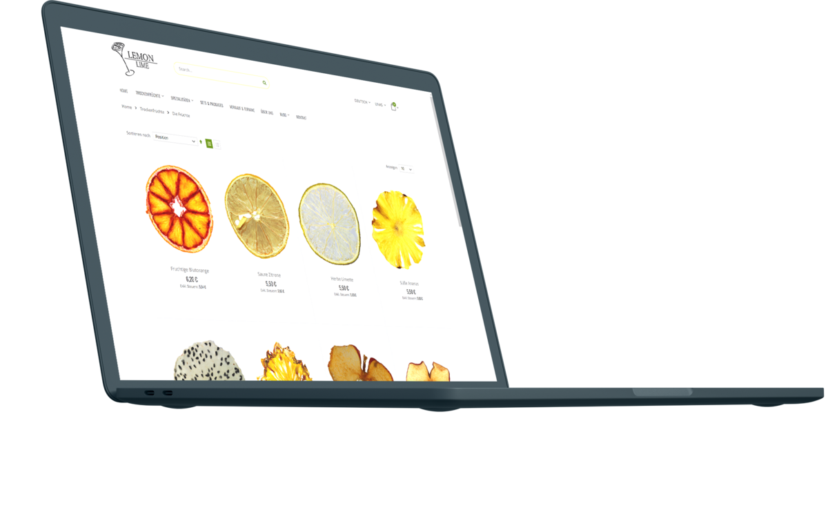 Screenshot des LEMON & LIME Onlineshops Screenshot des LEMON & LIME Onlineshops