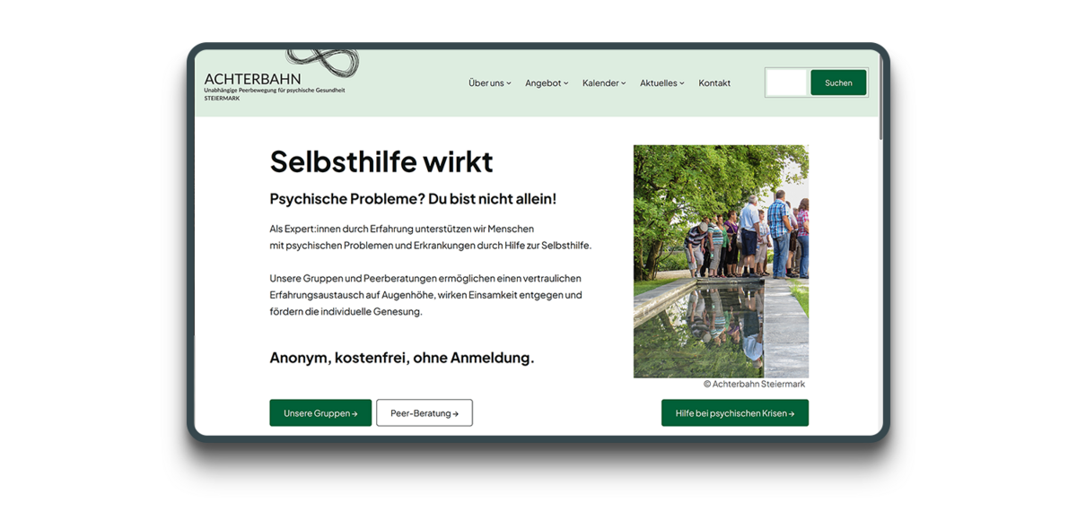 Screenshot der Startseite der Achterbahn Steiermark Website auf einem Tablet.