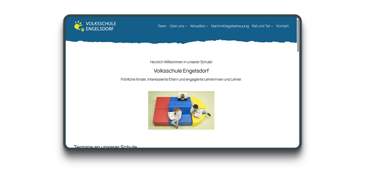 Screenshot der neuen Webiste der Volksschule Engelsdorf