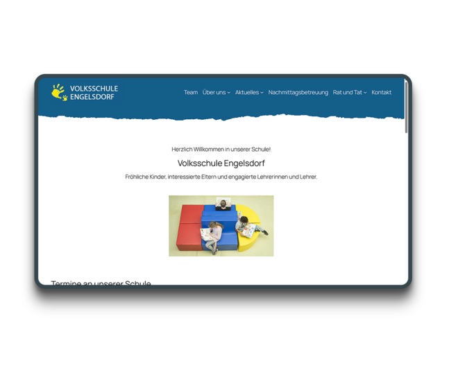 Screenshot der neuen Webiste der Volksschule Engelsdorf