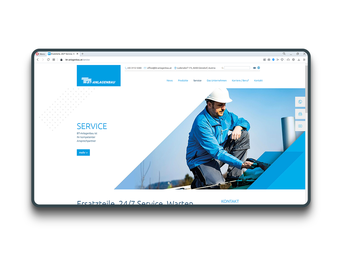 BT-Anlagenbau - Website erstellt mit TYPO3 Screenshot in mobiler Ansicht der BT-Anlagenbau Website