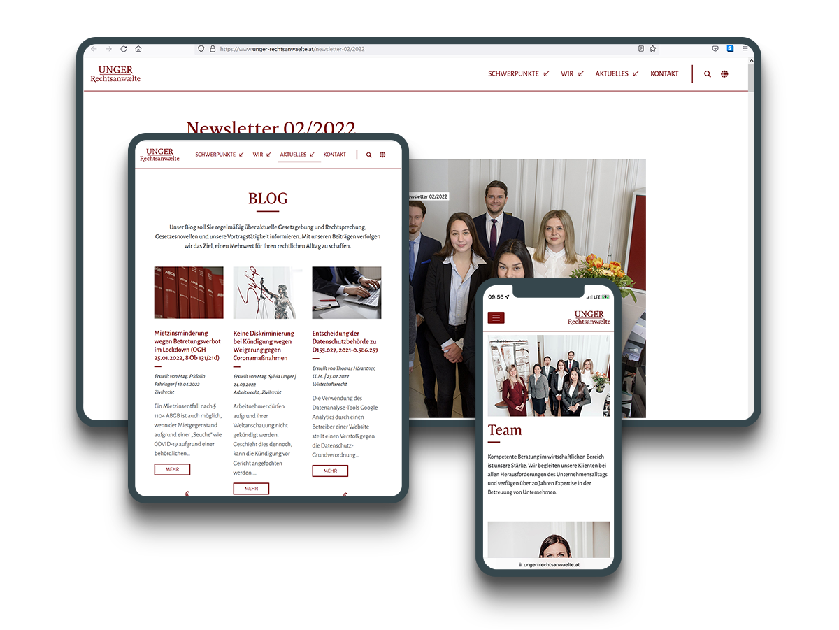 Website der Unger Rechtsanwälte - Wien